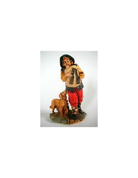 Zampognaro con cane - 13 cm patinato